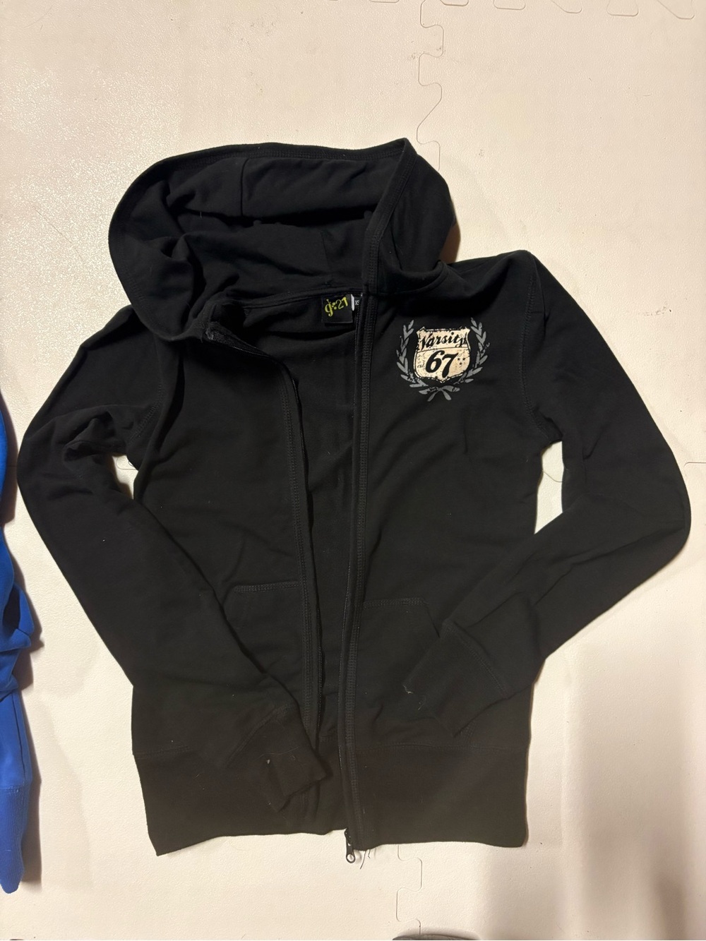 Kids one Black and one blue Zip-Up Hoodie Jacket with Varsity 67 Patch